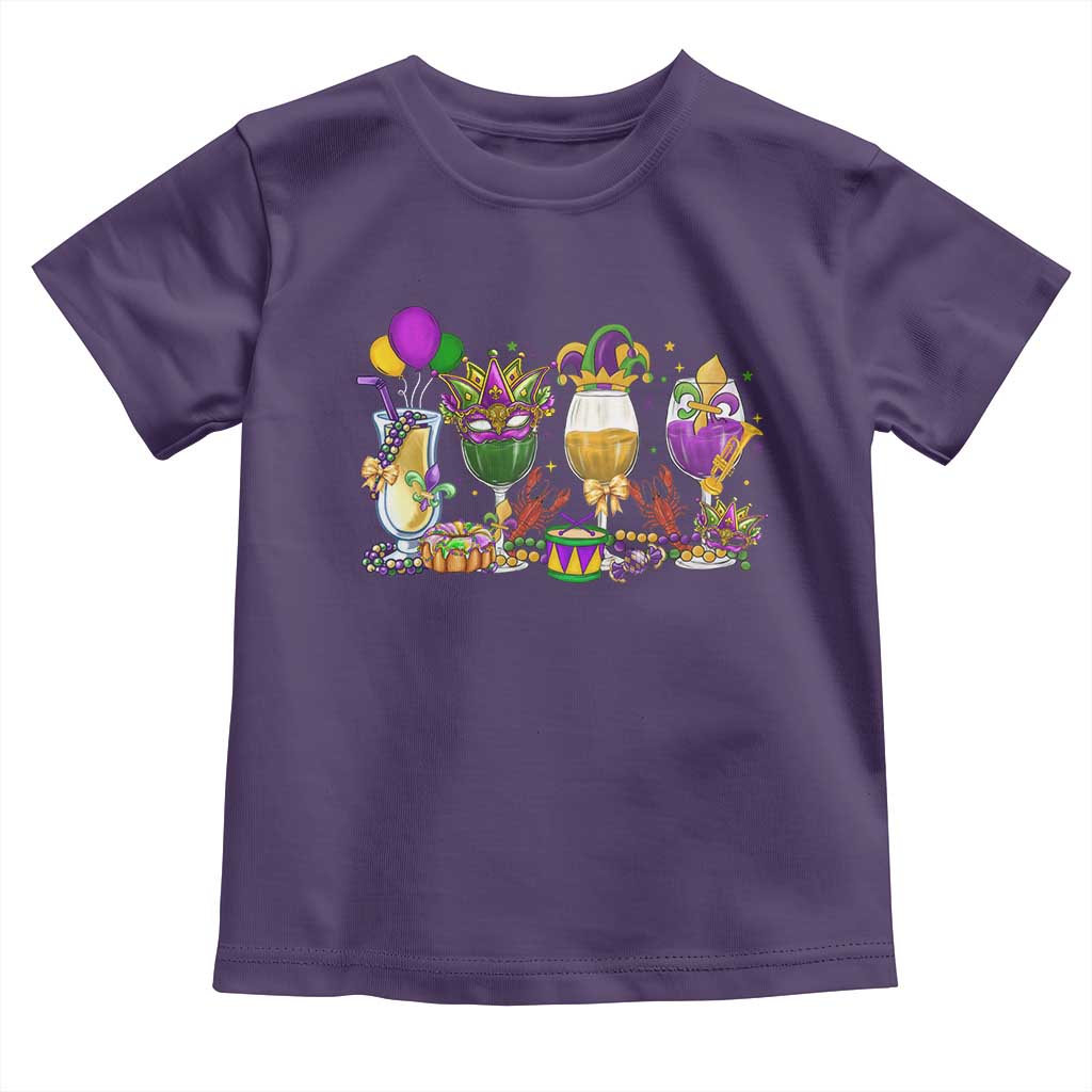 Mardi Gras Drinking Party Toddler T Shirt Fat Tuesday Wine Beads Carnival TS10 Purple Print Your Wear