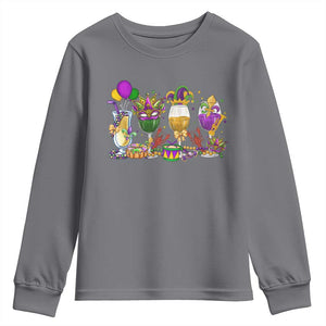 Mardi Gras Drinking Party Youth Sweatshirt Fat Tuesday Wine Beads Carnival TS10 Charcoal Print Your Wear