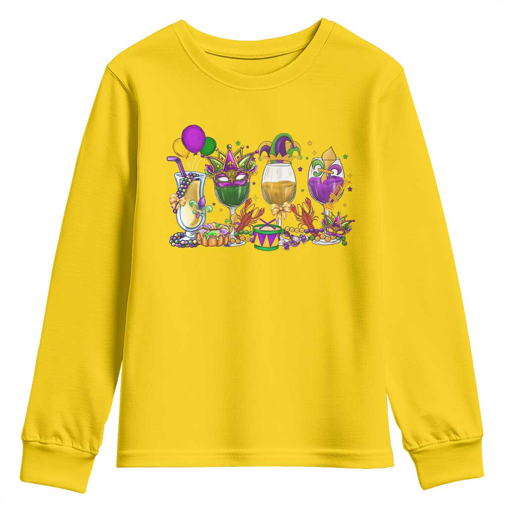 Mardi Gras Drinking Party Youth Sweatshirt Fat Tuesday Wine Beads Carnival TS10 Daisy Print Your Wear
