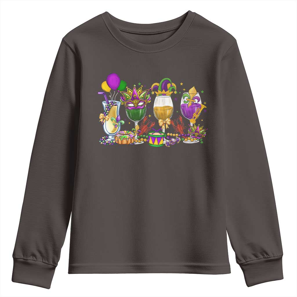 Mardi Gras Drinking Party Youth Sweatshirt Fat Tuesday Wine Beads Carnival TS10 Dark Chocolate Print Your Wear