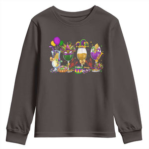 Mardi Gras Drinking Party Youth Sweatshirt Fat Tuesday Wine Beads Carnival TS10 Dark Chocolate Print Your Wear
