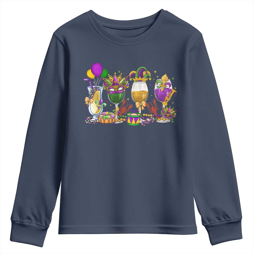 Mardi Gras Drinking Party Youth Sweatshirt Fat Tuesday Wine Beads Carnival TS10 Navy Print Your Wear