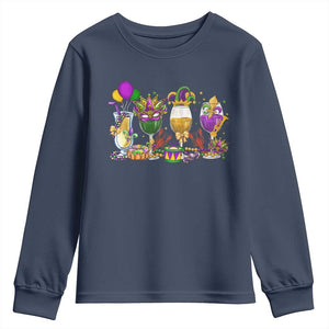 Mardi Gras Drinking Party Youth Sweatshirt Fat Tuesday Wine Beads Carnival TS10 Navy Print Your Wear