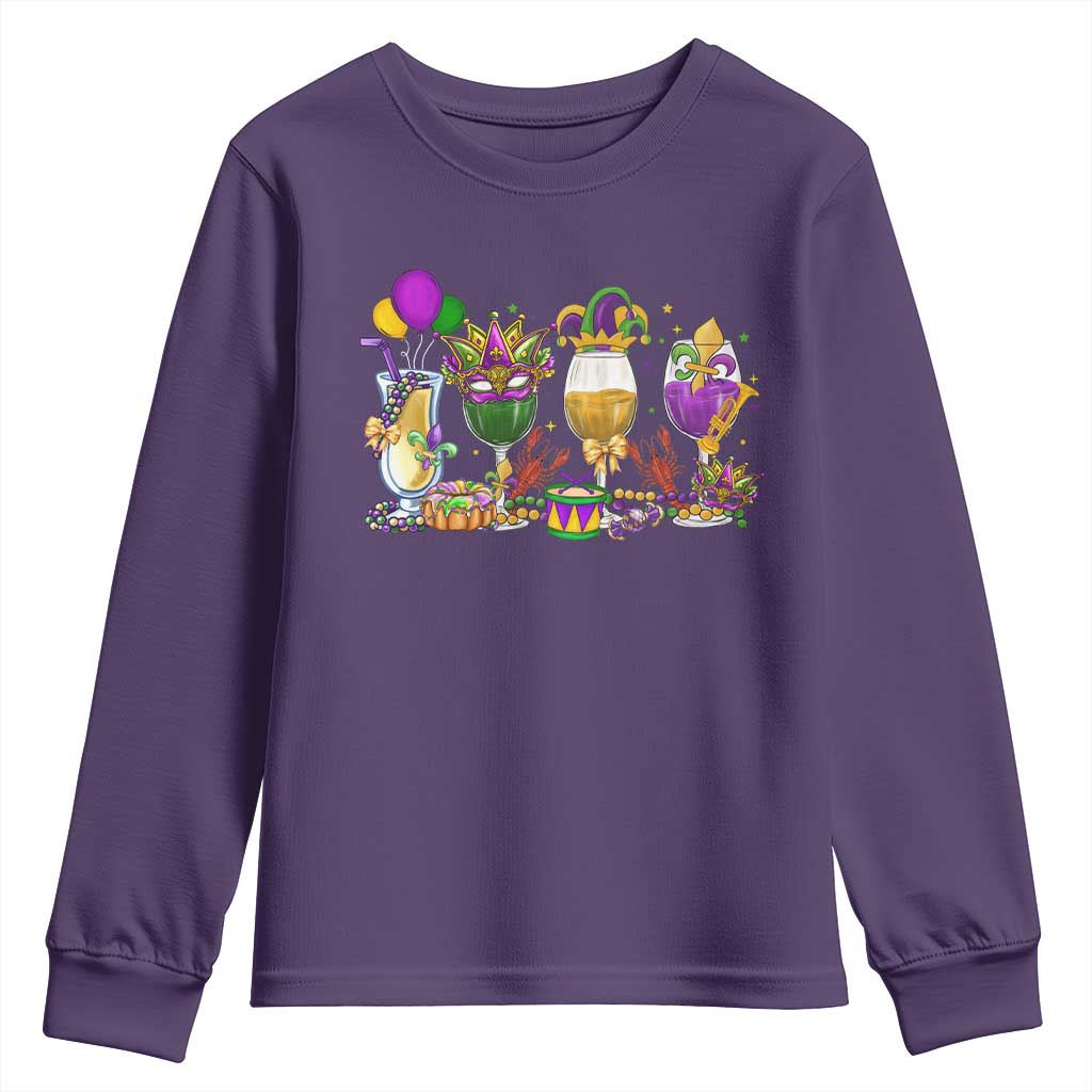 Mardi Gras Drinking Party Youth Sweatshirt Fat Tuesday Wine Beads Carnival TS10 Purple Print Your Wear