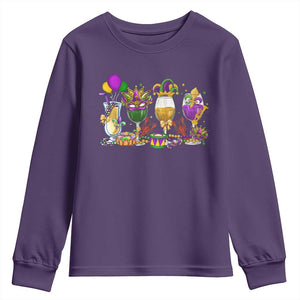 Mardi Gras Drinking Party Youth Sweatshirt Fat Tuesday Wine Beads Carnival TS10 Purple Print Your Wear