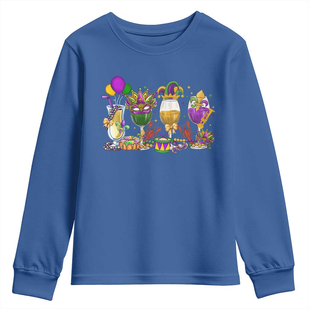Mardi Gras Drinking Party Youth Sweatshirt Fat Tuesday Wine Beads Carnival TS10 Royal Blue Print Your Wear
