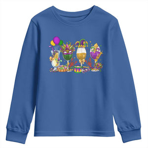 Mardi Gras Drinking Party Youth Sweatshirt Fat Tuesday Wine Beads Carnival TS10 Royal Blue Print Your Wear