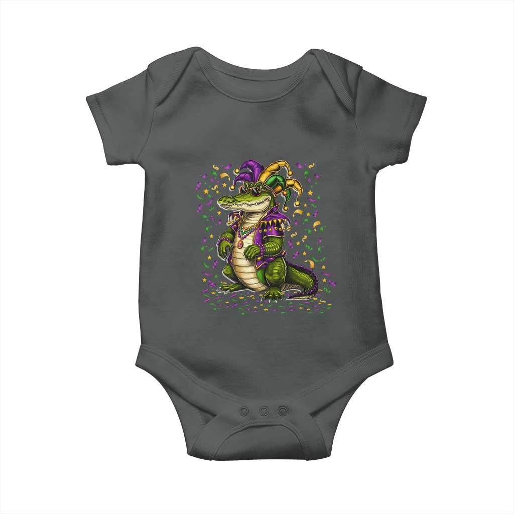 Mardigator Mardi Gras Baby Onesie Alligator Louisiana New Orleans Party Custume Beads TS10 Dark Heather Print Your Wear