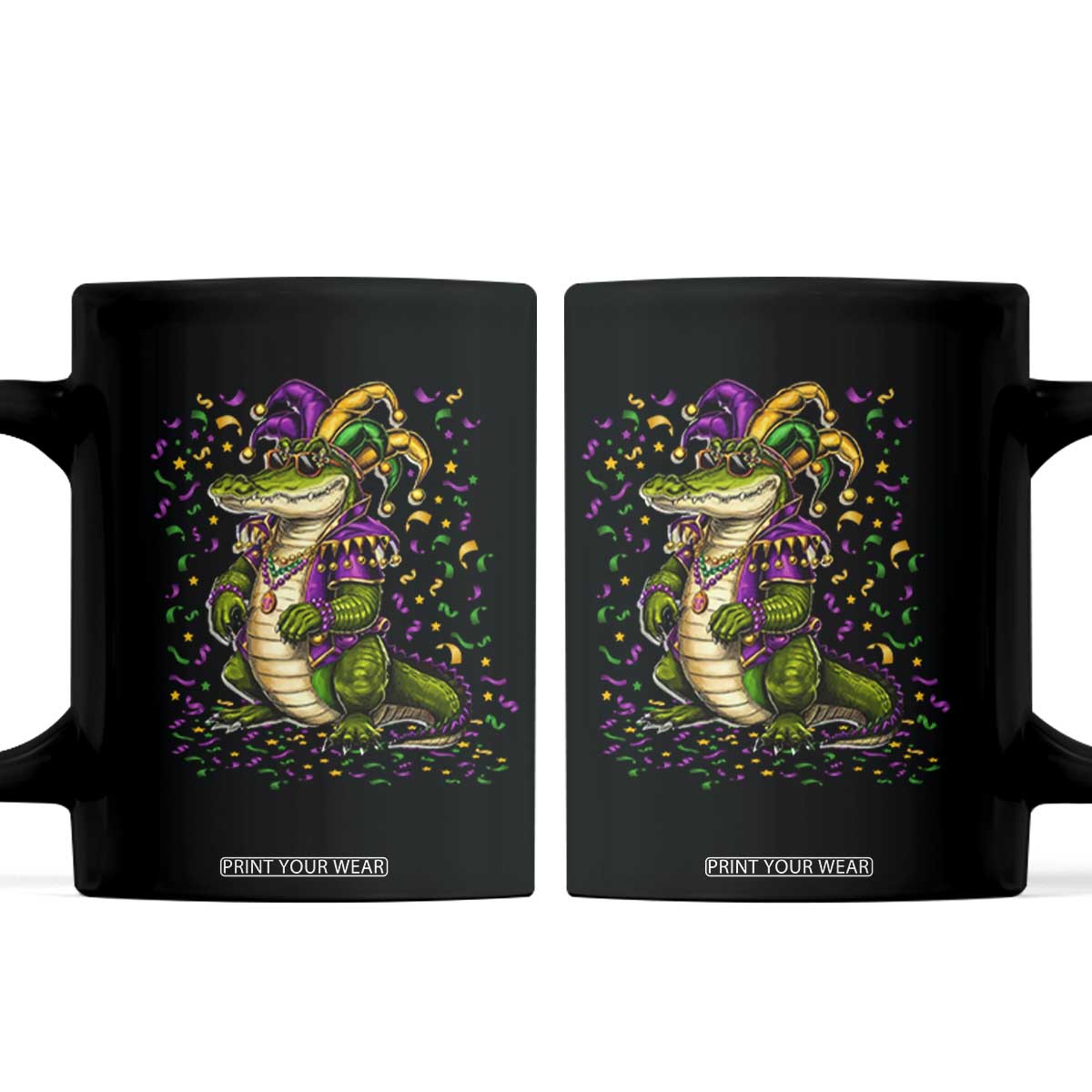 Mardigator Mardi Gras Coffee Mug Alligator Louisiana New Orleans Party Custume Beads TS10 Black Print Your Wear