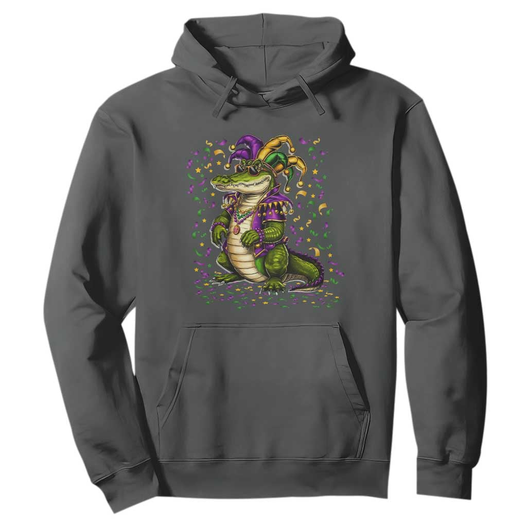 Mardigator Mardi Gras Hoodie Alligator Louisiana New Orleans Party Custume Beads TS10 Dark Heather Print Your Wear