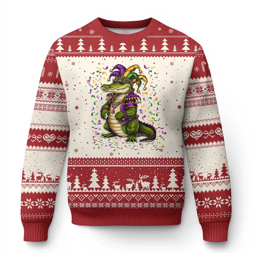 Mardigator Mardi Gras Ugly Christmas Sweater Alligator Louisiana New Orleans Party Custume Beads TS10 Beige Red Print Your Wear