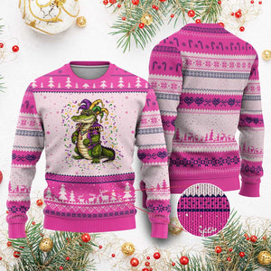 Mardigator Mardi Gras Ugly Christmas Sweater Alligator Louisiana New Orleans Party Custume Beads TS10 Hot Pink Print Your Wear