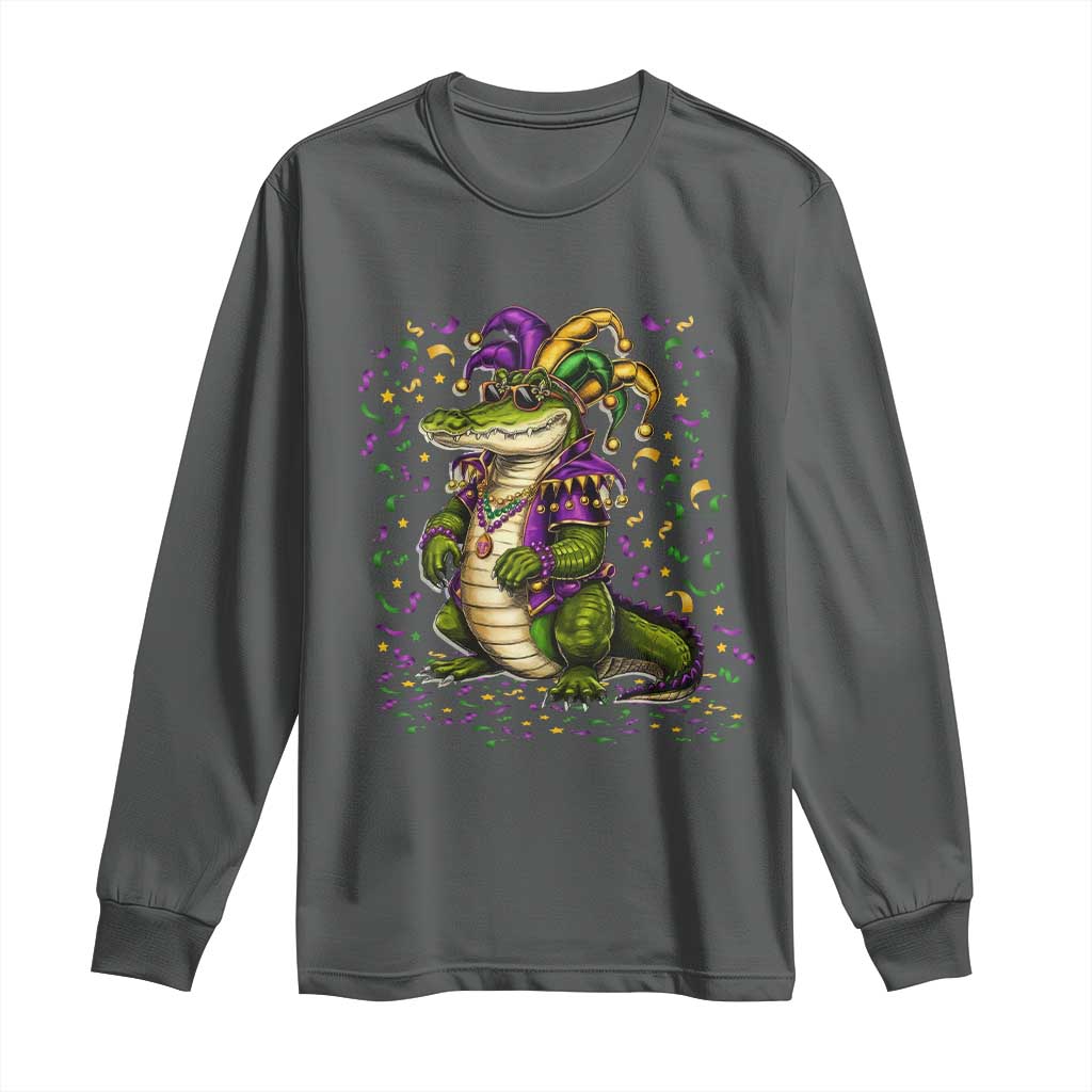 Mardigator Mardi Gras Long Sleeve Shirt Alligator Louisiana New Orleans Party Custume Beads TS10 Dark Heather Print Your Wear