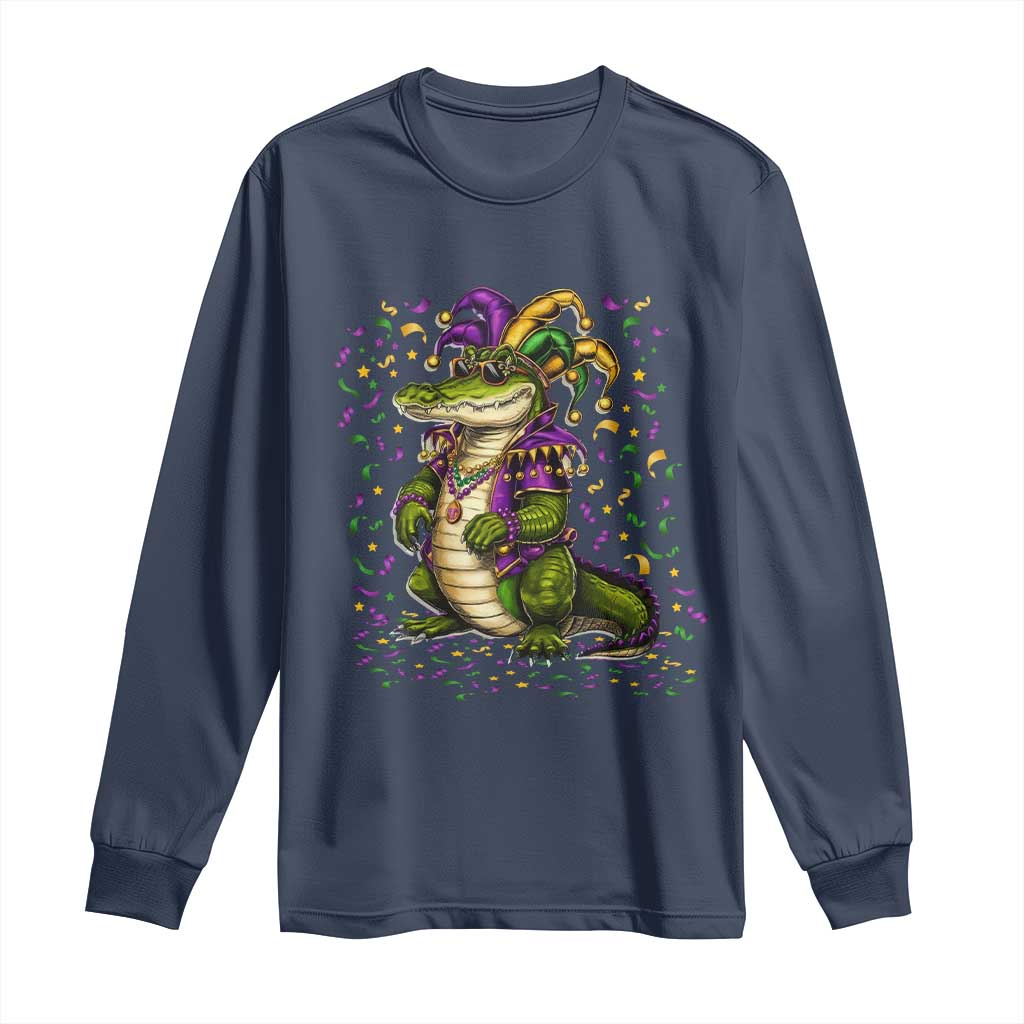Mardigator Mardi Gras Long Sleeve Shirt Alligator Louisiana New Orleans Party Custume Beads TS10 Navy Print Your Wear