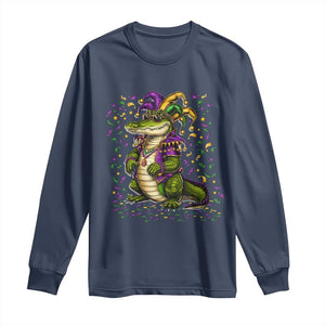 Mardigator Mardi Gras Long Sleeve Shirt Alligator Louisiana New Orleans Party Custume Beads TS10 Navy Print Your Wear