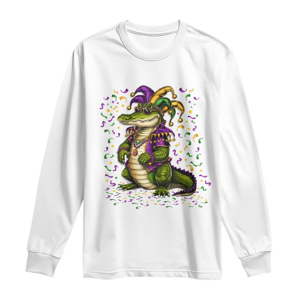 Mardigator Mardi Gras Long Sleeve Shirt Alligator Louisiana New Orleans Party Custume Beads TS10 White Print Your Wear