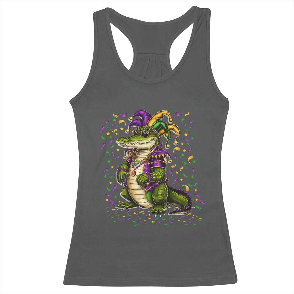 Mardigator Mardi Gras Racerback Tank Top Alligator Louisiana New Orleans Party Custume Beads TS10 Dark Heather Print Your Wear