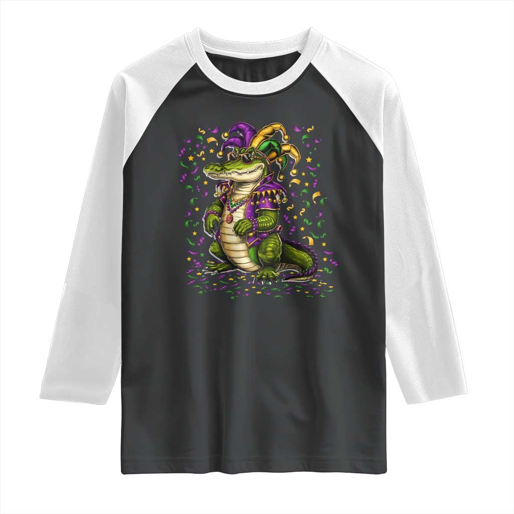 Mardigator Mardi Gras Raglan Shirt Alligator Louisiana New Orleans Party Custume Beads TS10 Black White Print Your Wear