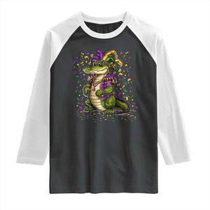 Mardigator Mardi Gras Raglan Shirt Alligator Louisiana New Orleans Party Custume Beads TS10 Black White Print Your Wear