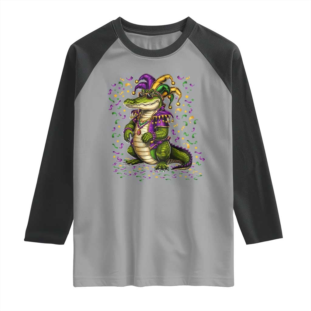 Mardigator Mardi Gras Raglan Shirt Alligator Louisiana New Orleans Party Custume Beads TS10 Sport Gray Black Print Your Wear