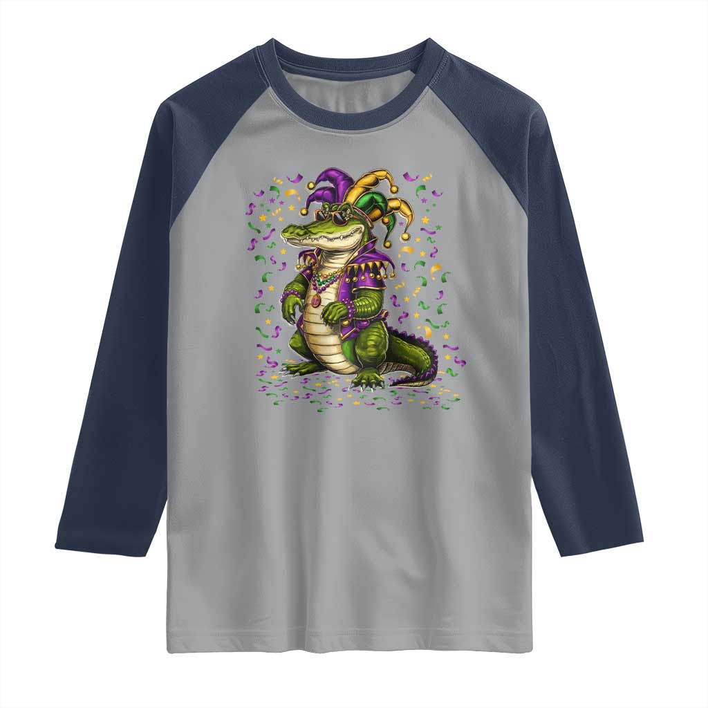 Mardigator Mardi Gras Raglan Shirt Alligator Louisiana New Orleans Party Custume Beads TS10 Sport Gray Navy Print Your Wear