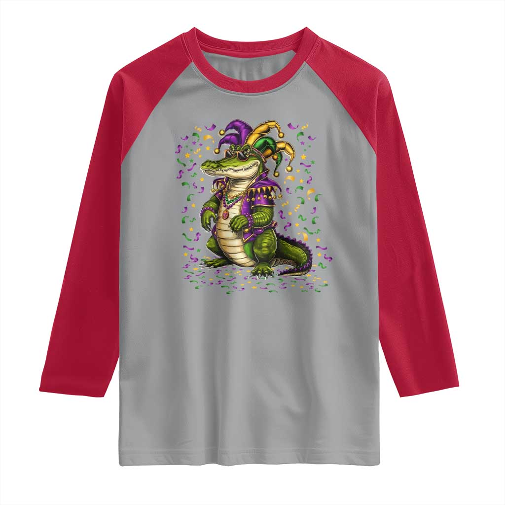 Mardigator Mardi Gras Raglan Shirt Alligator Louisiana New Orleans Party Custume Beads TS10 Sport Gray Red Print Your Wear