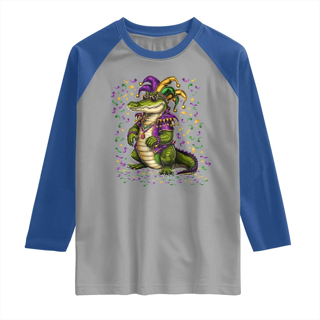 Mardigator Mardi Gras Raglan Shirt Alligator Louisiana New Orleans Party Custume Beads TS10 Sport Gray Royal Print Your Wear