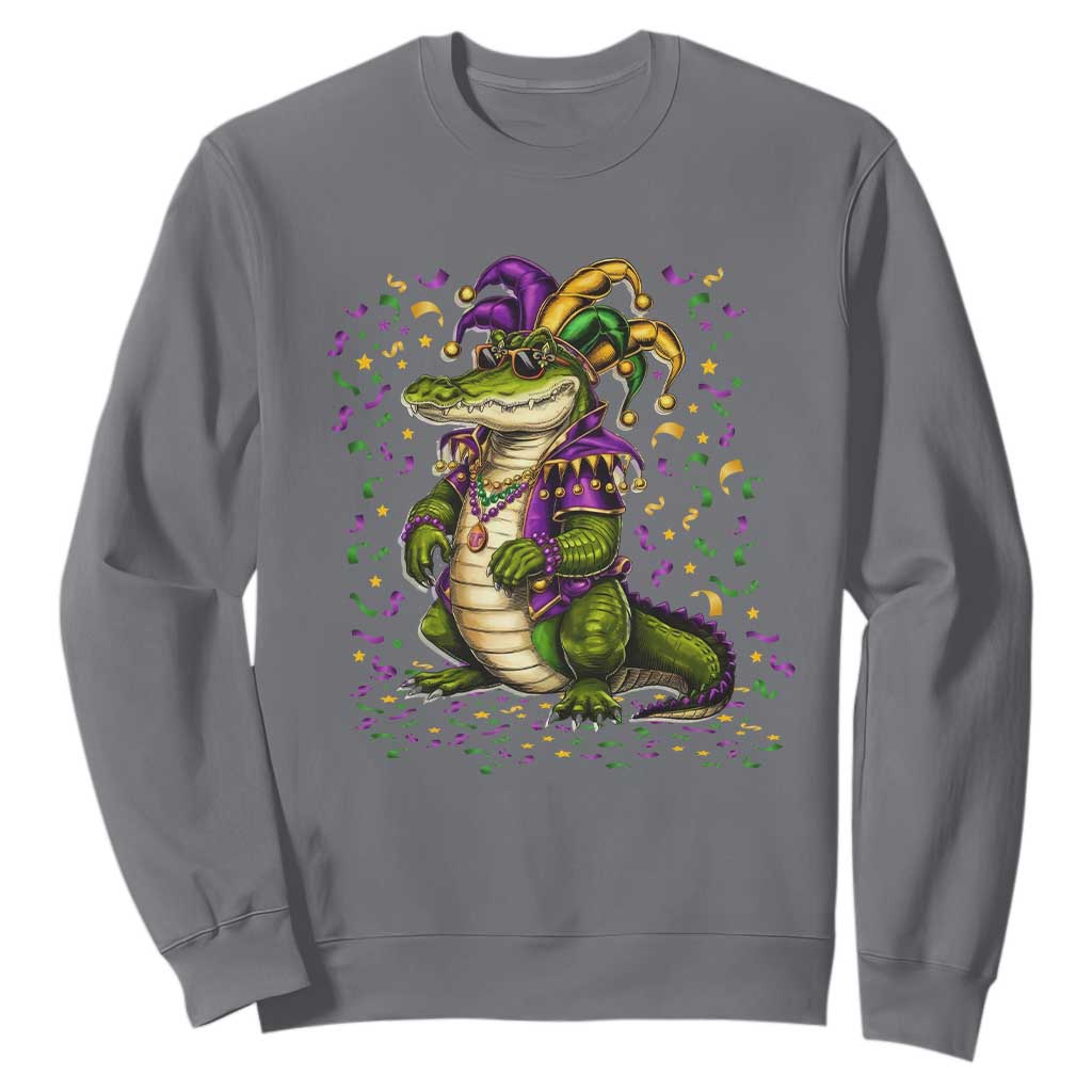 Mardigator Mardi Gras Sweatshirt Alligator Louisiana New Orleans Party Custume Beads TS10 Charcoal Print Your Wear