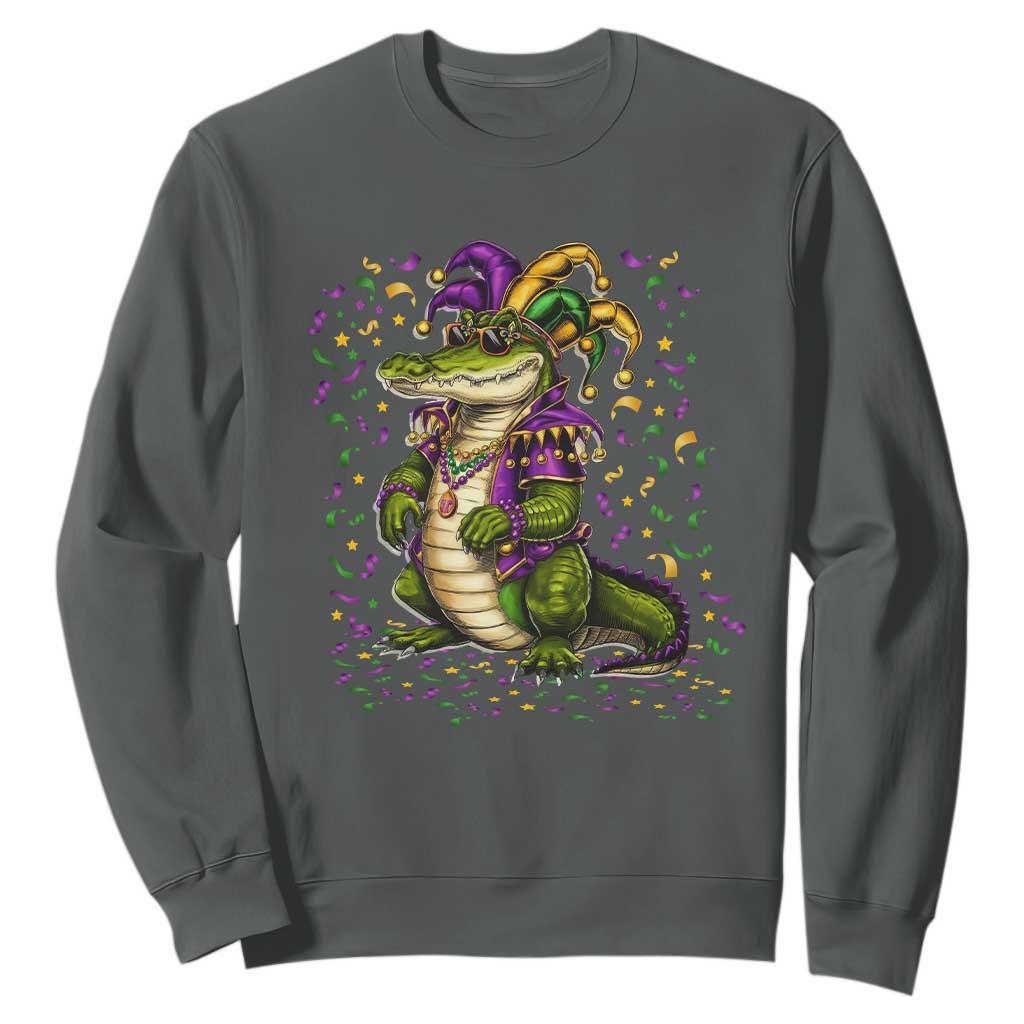 Mardigator Mardi Gras Sweatshirt Alligator Louisiana New Orleans Party Custume Beads TS10 Dark Heather Print Your Wear