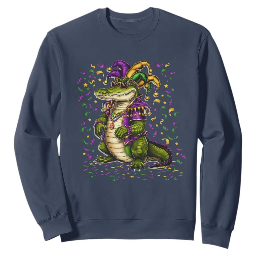 Mardigator Mardi Gras Sweatshirt Alligator Louisiana New Orleans Party Custume Beads TS10 Navy Print Your Wear