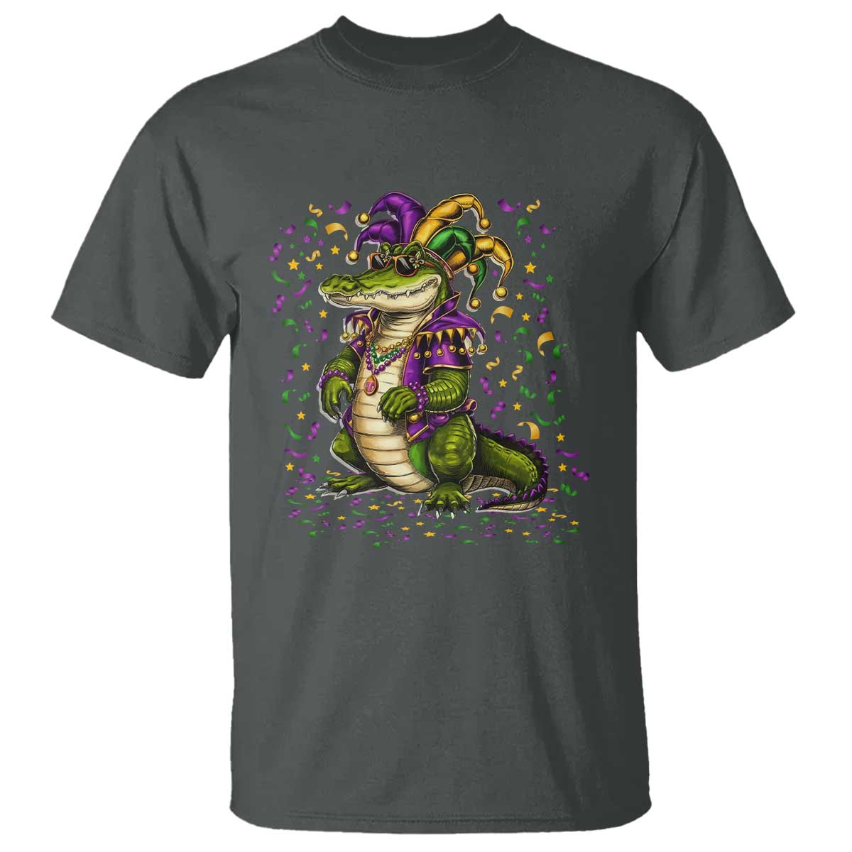 Mardigator Mardi Gras T Shirt Alligator Louisiana New Orleans Party Custume Beads TS10 Dark Heather Print Your Wear