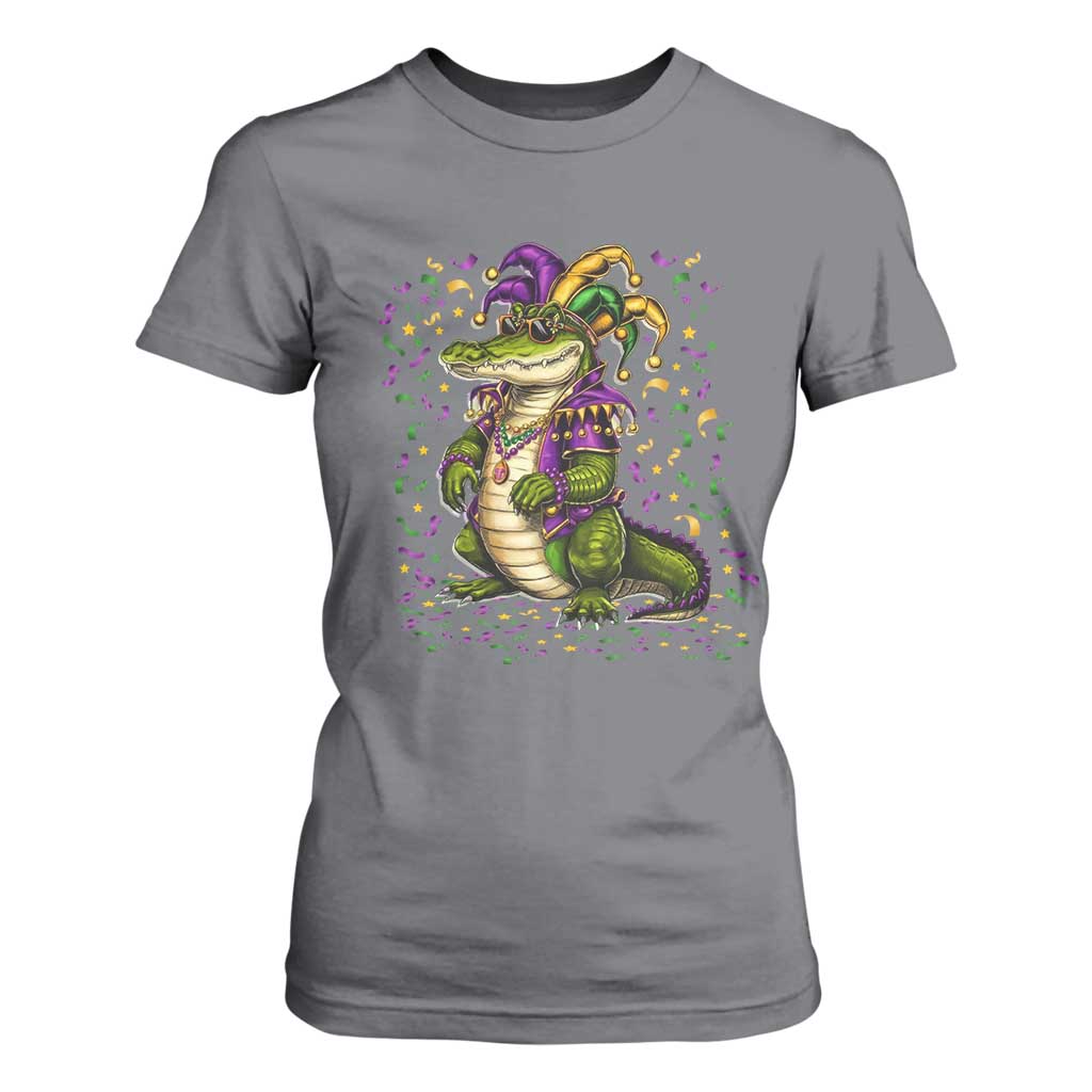 Mardigator Mardi Gras T Shirt For Women Alligator Louisiana New Orleans Party Custume Beads TS10 Charcoal Print Your Wear