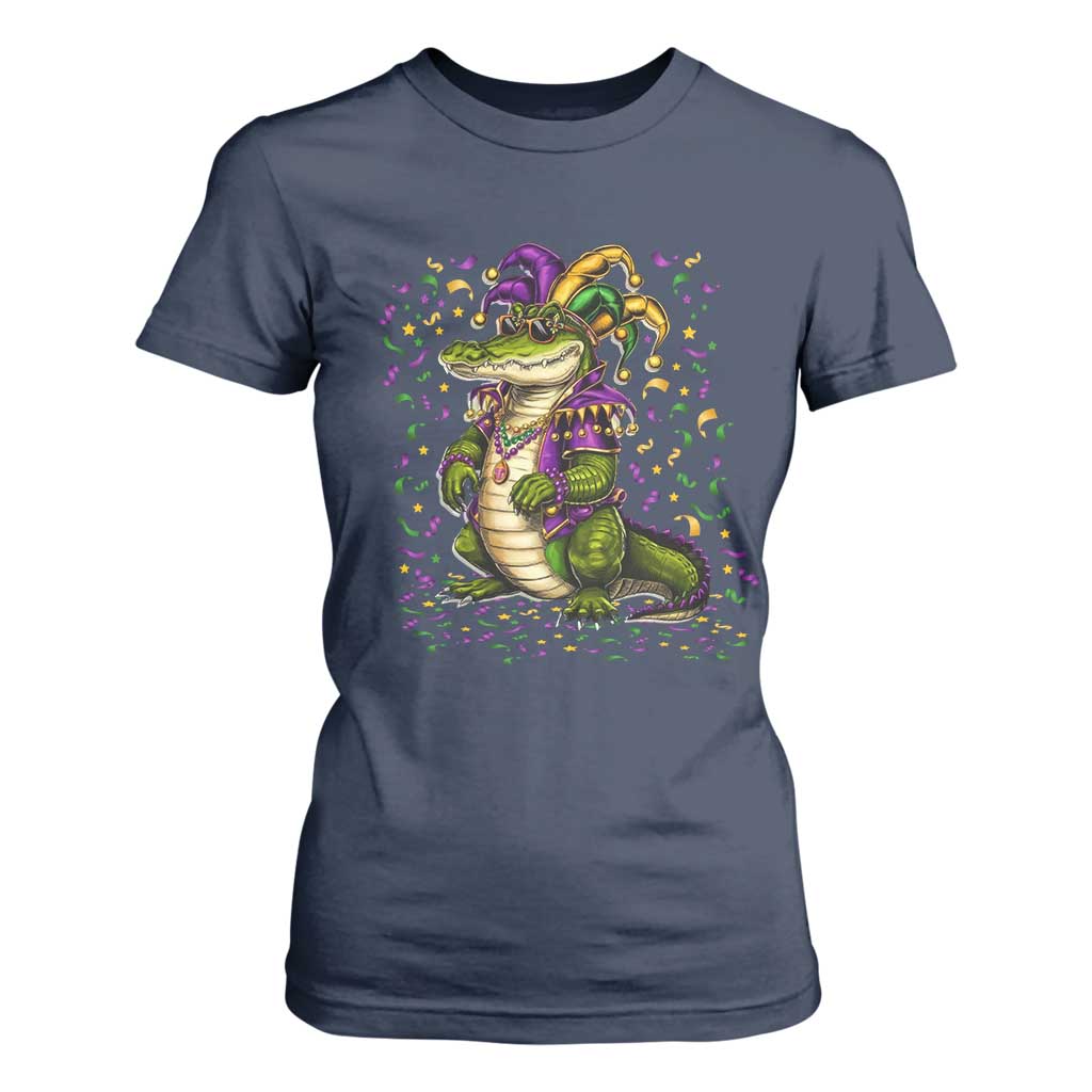 Mardigator Mardi Gras T Shirt For Women Alligator Louisiana New Orleans Party Custume Beads TS10 Navy Print Your Wear