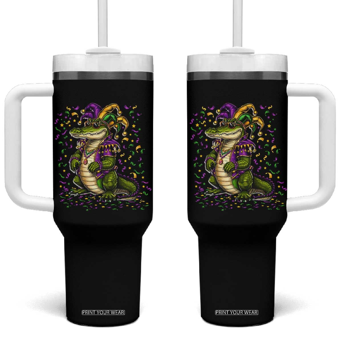 Mardigator Mardi Gras Tumbler With Handle Alligator Louisiana New Orleans Party Custume Beads TS10 One Size: 40 oz Black Print Your Wear