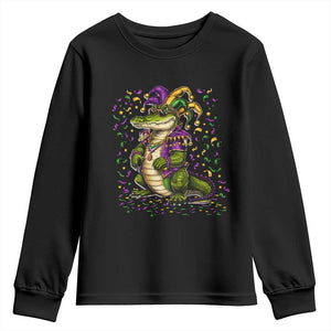 Mardigator Mardi Gras Youth Sweatshirt Alligator Louisiana New Orleans Party Custume Beads TS10 Black Print Your Wear