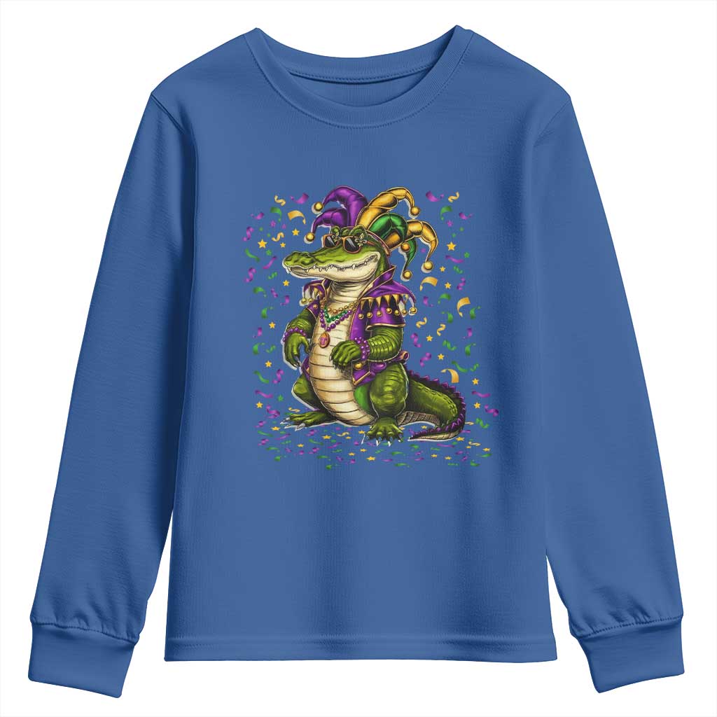Mardigator Mardi Gras Youth Sweatshirt Alligator Louisiana New Orleans Party Custume Beads TS10 Royal Blue Print Your Wear