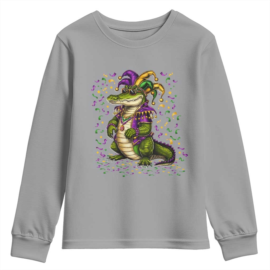 Mardigator Mardi Gras Youth Sweatshirt Alligator Louisiana New Orleans Party Custume Beads TS10 Sport Gray Print Your Wear