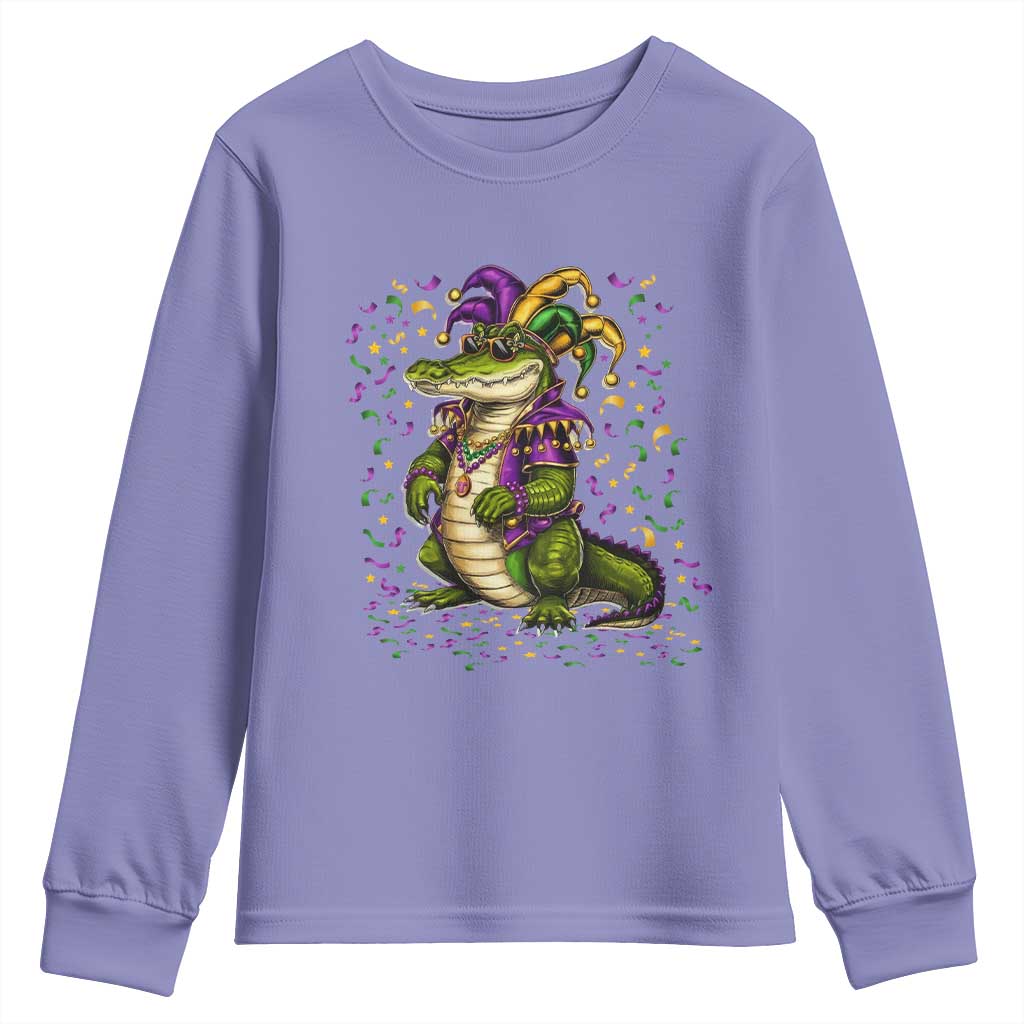 Mardigator Mardi Gras Youth Sweatshirt Alligator Louisiana New Orleans Party Custume Beads TS10 Violet Print Your Wear