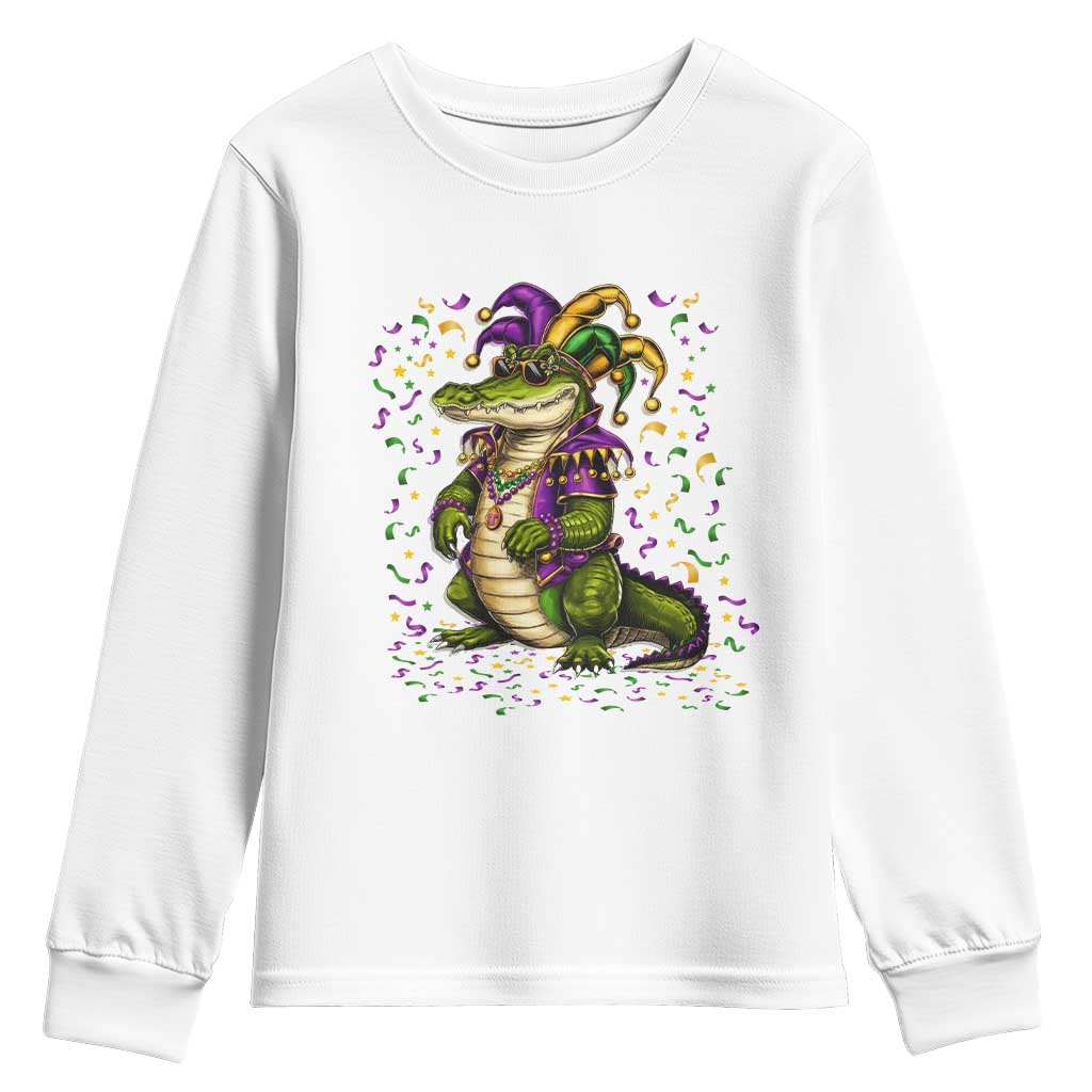 Mardigator Mardi Gras Youth Sweatshirt Alligator Louisiana New Orleans Party Custume Beads TS10 White Print Your Wear