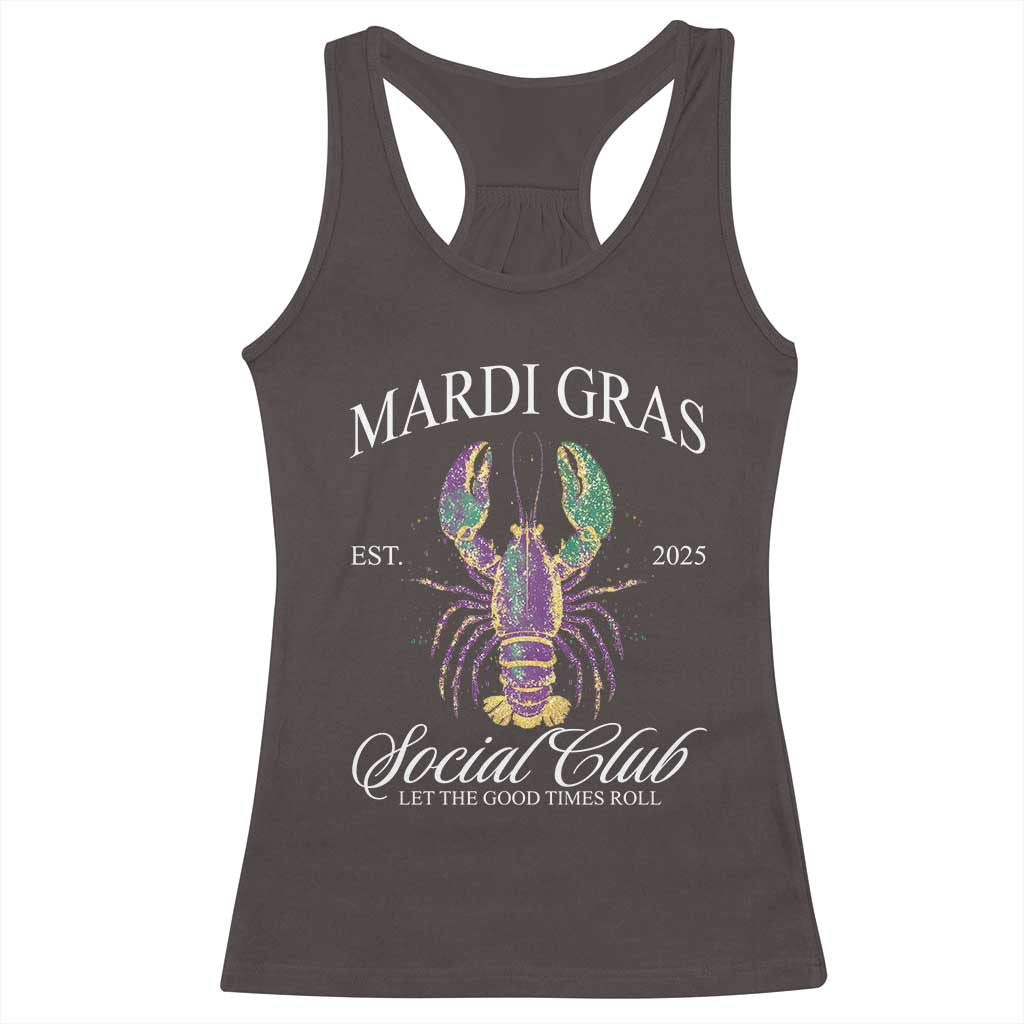 Mardi Gras Racerback Tank Top The Carnival Social Club Louisiana Crawfish Glitter Print TS10 Dark Chocolate Print Your Wear