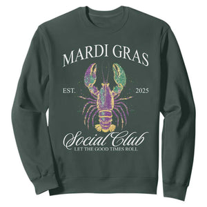 Mardi Gras Sweatshirt The Carnival Social Club Louisiana Crawfish Glitter Print TS10 Dark Forest Green Print Your Wear