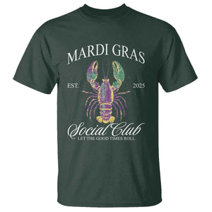 Mardi Gras T Shirt The Carnival Social Club Louisiana Crawfish Glitter Print TS10 Dark Forest Green Print Your Wear