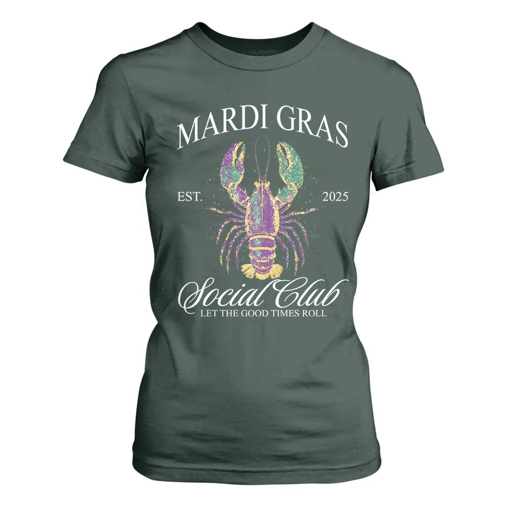 Mardi Gras T Shirt For Women The Carnival Social Club Louisiana Crawfish Glitter Print TS10 Dark Forest Green Print Your Wear