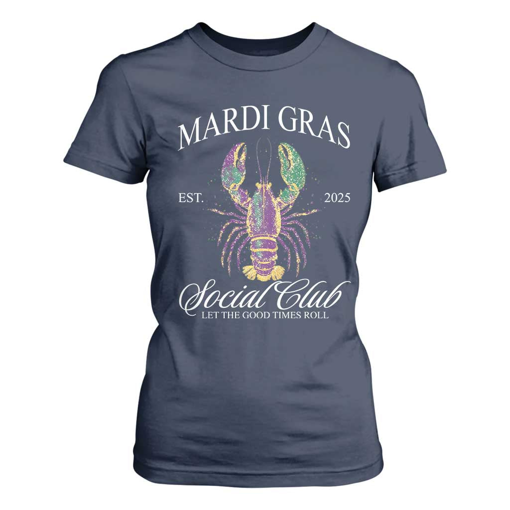 Mardi Gras T Shirt For Women The Carnival Social Club Louisiana Crawfish Glitter Print TS10 Navy Print Your Wear