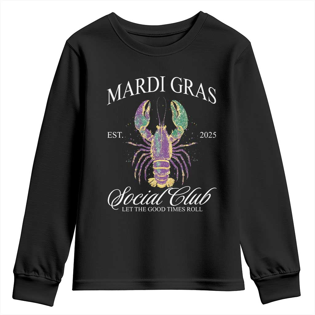 Mardi Gras Youth Sweatshirt The Carnival Social Club Louisiana Crawfish Glitter Print TS10 Black Print Your Wear