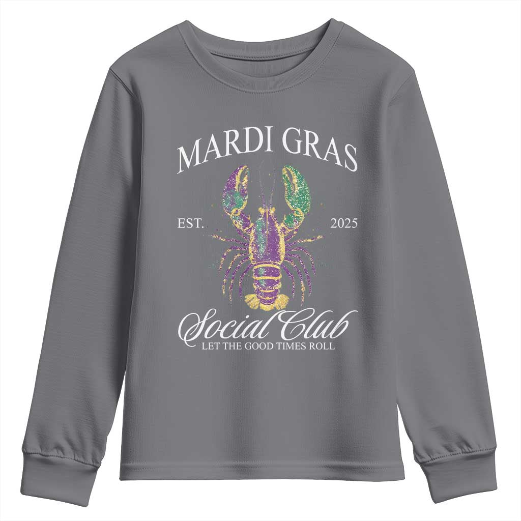 Mardi Gras Youth Sweatshirt The Carnival Social Club Louisiana Crawfish Glitter Print TS10 Charcoal Print Your Wear