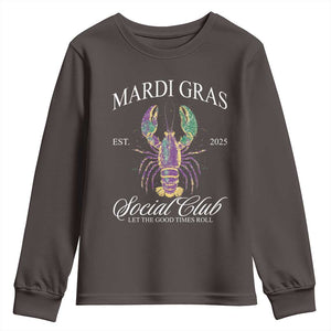 Mardi Gras Youth Sweatshirt The Carnival Social Club Louisiana Crawfish Glitter Print TS10 Dark Chocolate Print Your Wear