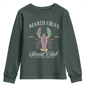 Mardi Gras Youth Sweatshirt The Carnival Social Club Louisiana Crawfish Glitter Print TS10 Dark Forest Green Print Your Wear