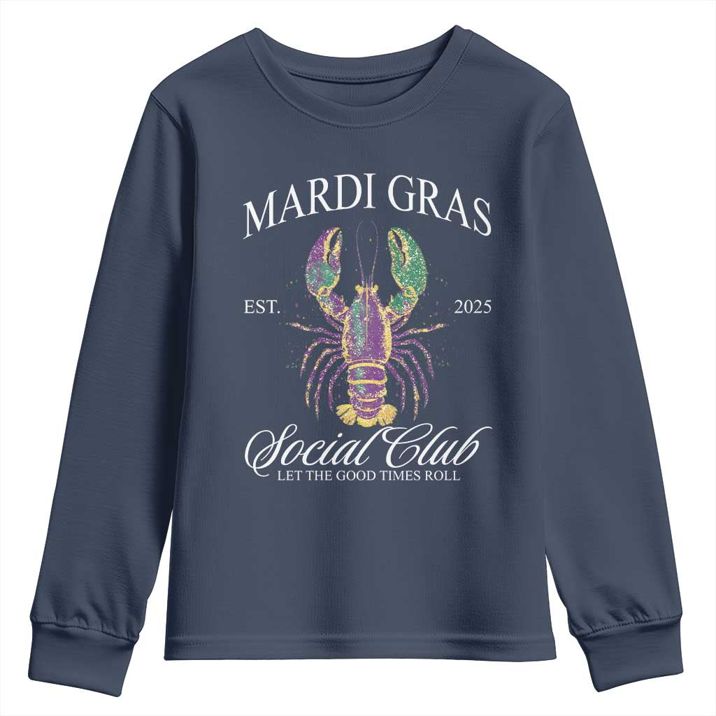 Mardi Gras Youth Sweatshirt The Carnival Social Club Louisiana Crawfish Glitter Print TS10 Navy Print Your Wear