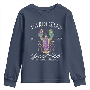 Mardi Gras Youth Sweatshirt The Carnival Social Club Louisiana Crawfish Glitter Print TS10 Navy Print Your Wear